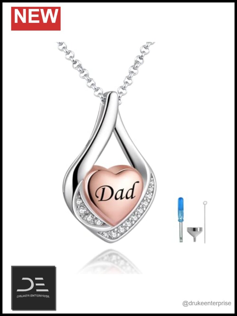 925 Sterling Silver Teardrop Urn Necklace Memorial Ashes Keepsake Dad Gift